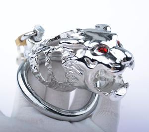 Durable Color <b>Tiger</b> Head Hole Design Male Chastity Cage Lock with Strap For Adult - Product Image 4