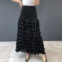 Jupe longue plissée 3D effet bulle pour femme, élégante, prête à être expédiée, taille haute élastique, texture feuille, expédition en 7 jours