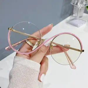 Optical Eyeglasses Round Metal Frames Women Fashion Half Frame computer glasses anti blue light Optical Glasses