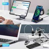 Chargeur sans fil multifonction 6-en-1 personnalisé avec horloge pour téléphone portable, montre connectée, support de charge magnétique Qi2 et indicateur LED