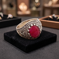 Bague argentée Ruby 925 en argent sterling, pierres précieuses, fournitures de bijoux