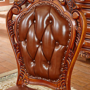 Ghế ăn lưng cao bằng gỗ tếch, tay vịn da kiểu Bắc Âu cổ điển - Product Image 5