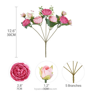 Flores Artificiales al por Mayor, Ramo de Peonías de Seda de 5 Cabezas, Multicolor, Centro de Mesa para Decoración de Bodas y Suministros - Product Image 5
