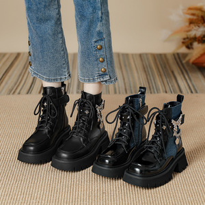 <strong>Women's</strong> Western Lace-Up Ankle <strong>Boots</strong> Square Toe Cow <strong>Leather</strong> Upper <strong>Genuine</strong> <strong>Leather</strong> Lining Chunky Heel Anti-Slip Rubber Outsole - Product Image 3