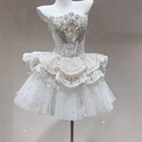 S1807Y Nouvelle Collection 2026 Robe de Soirée Courte Style Princesse Élégante, Robuste, Scintillante, Sans Bretelles et Ornée de Diamants