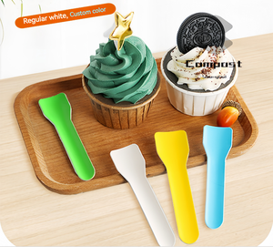 Tùy chỉnh in logo compostable Bộ đồ ăn dùng một lần dao kéo Trắng kraft giấy Ice Cream Mini Spoon Set cho bữa tiệc sinh nhật - Product Image 2
