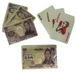 Cartas de juego de moneda japonesa, cartas personalizadas doradas, póker de plástico plateado