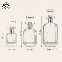 Flacon de parfum en verre transparent de luxe à coupe octogonale 30ml 50ml 100ml avec pulvérisateur argenté, capuchon en cristal transparent, logo personnalisé