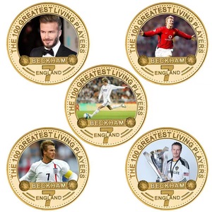 เหรียญที่ระลึกนักฟุตบอลชื่อดัง เบ็คแฮม เหรียญทรงกลมเคลือบทอง ตราสัญลักษณ์หล่อขึ้นรูป ของสะสม เหรียญที่ระลึก - Product Image 1