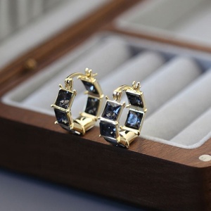 Boucles d'oreilles carrées en zircon noir de luxe léger pour femmes, tendance, design personnalisé, polyvalentes pour la vente en gros - Product Image 5