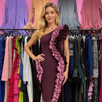 OUDINA Nouvelle Robe de Soirée Asymétrique à Patch 3D Color-Block Grande Taille Moulante pour Femme