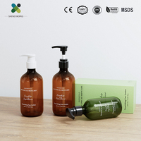 Botol Sampo Plastik Hijau Amber 300ml Grosir dengan Pompa Lotion untuk Sabun Mandi Kondisioner Rambut Perawatan Kulit Kemasan Kosmetik
