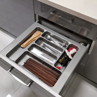 Organisateur de tiroirs de cuisine en ABS plateaux à couverts gris en plastique dans les armoires de cuisine porte-couverts plateau de rangement pour ustensiles