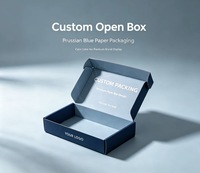 Boîte d'expédition en carton ondulé bleu foncé personnalisée, impression intégrale du logo, boîte pliante pour emballage de produits cadeaux de marque.