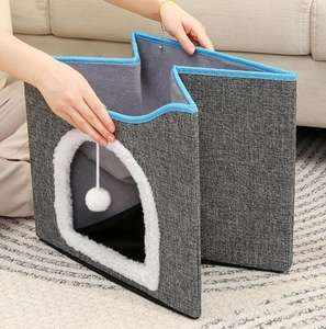 Grandes niches pour chats avec toit, lits pour plusieurs petits animaux, maison avec boule moelleuse suspendue et griffoir - Product Image 5