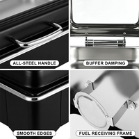 Plat de service carré contemporain en acier inoxydable 9L – Ensemble de plats de maintien au chaud fiables pour la restauration, luxe noir