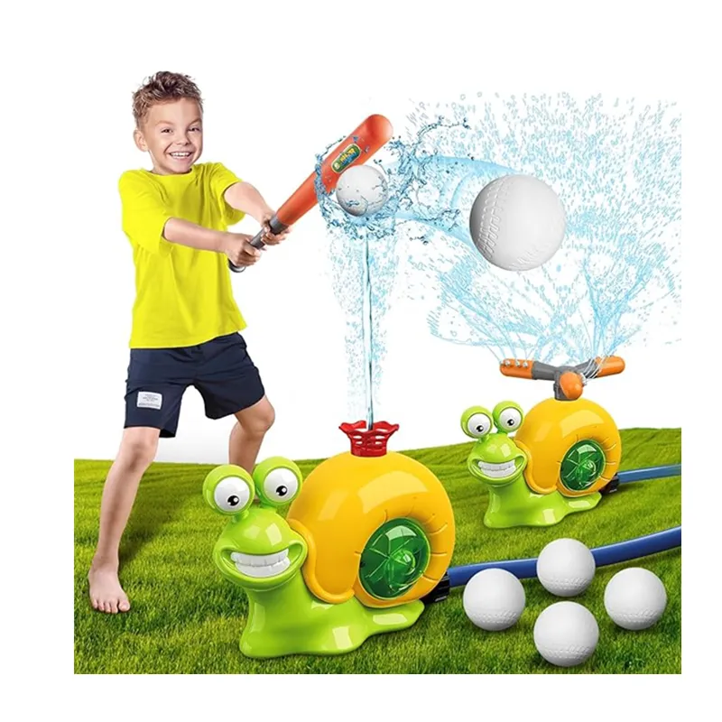 Water Sprinkler Baseball Toy for Kids Outdoor Play 2 in 1 Snail Summer Water Game with 2 Sprinkler Heads Spray Water Baseball