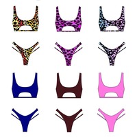 Conjunto de Bikini Personalizado OEM ODM para Mujer, Diseño Recortado, Estampado de Leopardo, Secado Rápido, Resistente al Cloro, Venta al Por Mayor