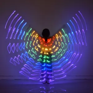 SHE DANCES 110cm Children Belly Dance Performance Costume Props Multicolored Dress Smock LED Isis Wings with Controller for Kids