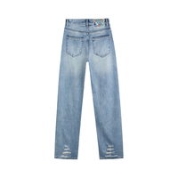 Jean déchiré taille haute moulant pour femme Yuanbofei, style Y2K, coupe droite, délavé, décontracté, pour l'été
