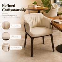 Fauteuil de salle à manger à pieds en bois, bleu marine ardoise, dossier plissé, assise épaisse et arrondie, bois massif conique