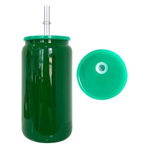 Canette en verre vierge de 16 oz, couleur unie, lisse, pour sublimation, avec couvercles en plastique PP et paille, pour impression UV DTF - Product Image 1