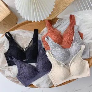 Bra Push Up Renda Motif Bunga Wanita, Beha Pendukung Tanpa Kawat Ukuran Besar 3/4 Cangkir Bentuk Sempurna