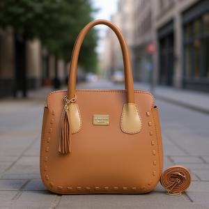 Fana Alessia Women's <b>Handbag</b> Camel Microfiber Synthetic Leather Classic Style With Tassel And Removable Strap Daily Use - Product Image 2