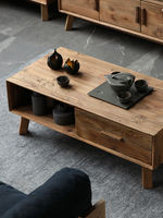 Table basse multifonctionnelle en bois rustique antique avec tiroir de rangement et étagère ouverte, meubles de salon