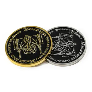 Custom metal commemorative fashion black enamel silver and gold plated coins