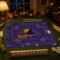 Tapis de jeu de mahjong pliable automatique pour Halloween, motif citrouille, maison de sorcière et chauve-souris, violet, antidérapant, avec rangement