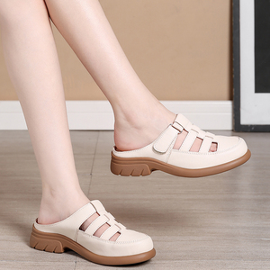 Sandalias planas de verano de piel de vaca para mujer, talla grande, con plantilla suave y diseño hueco tipo Baotou, estilo Lazy <span class=keywords><strong>La</strong></span> - Product Image 3