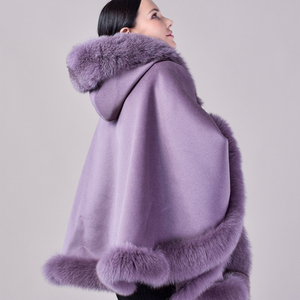 Kadınlar lüks kaşmir pelerinler gerçek tilki kürk yaka kış ponchos lady ücretsiz boyutu ile şal hood - Product Image 2