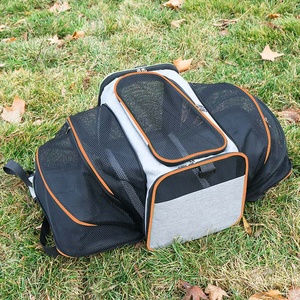 Mesh <b>Pet</b> <b>Carrier</b> Backpack with Breathable Design for Outdoor Use, Black and Red, Nylon Material, Fashion Style - Product Image 4