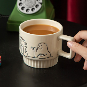 Mug en céramique mignon de style coréen avec poignée, motif de dessin animé, design empilable, pour mariage, usage domestique, tasse individuelle - Product Image 2