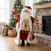 Statue de Père Noël brodée or royale pour décoration de cheminée de Noël, modèle Deluxe