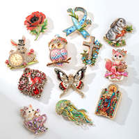 Broche XR en strass et émail, styles variés, ton or, motifs animaux, fleurs, religieux, bijoux pour femmes, Noël, personnalisable OEM/ODM, vente en gros en vrac