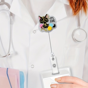 Chat noir drôle c'est fin rétractable argent paillettes infirmières médecins travailleur de bureau travailleur social collègue patron Badge bobine - Product Image 5