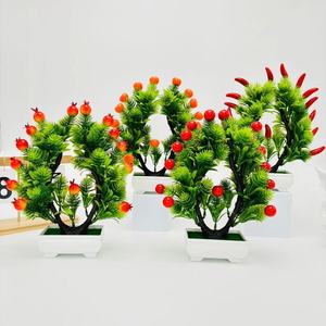 Pianta Artificiale con Fiori e Frutti, Pianta in Vaso Artificiale per Decorazione Soggiorno, Mini Bonsai Creativo con Albero <span class=keywords><strong>di</strong></span> Frutta - Product Image 1
