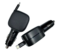 Chargeur de voiture rétractable 85W Charge rapide USB C Chargeur de voiture avec câbles rétractables de 70 cm et 2 ports