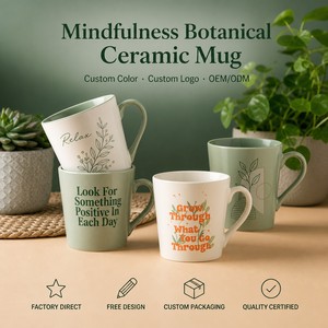 Tasses en grès céramique écologiques émaillées vertes rafraîchissantes avec impression <span class=keywords><strong>de</strong></span> décalcomanies allant au micro-ondes et au lave-vaisselle - Product Image 1