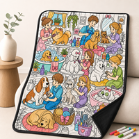 Selimut Mewarnai yang Dapat Dicuci Pola Pesta Anjing Lucu DIY Selimut Grafiti Interaktif Orang Tua-Anak Selimut Lukis Kreatif