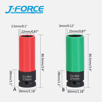 2Pcs Cr-MO 1/2 Inch Drive Thin Wall Deep Wheel Protector Impact Plastic Sleeve Lug Nut Socket Set