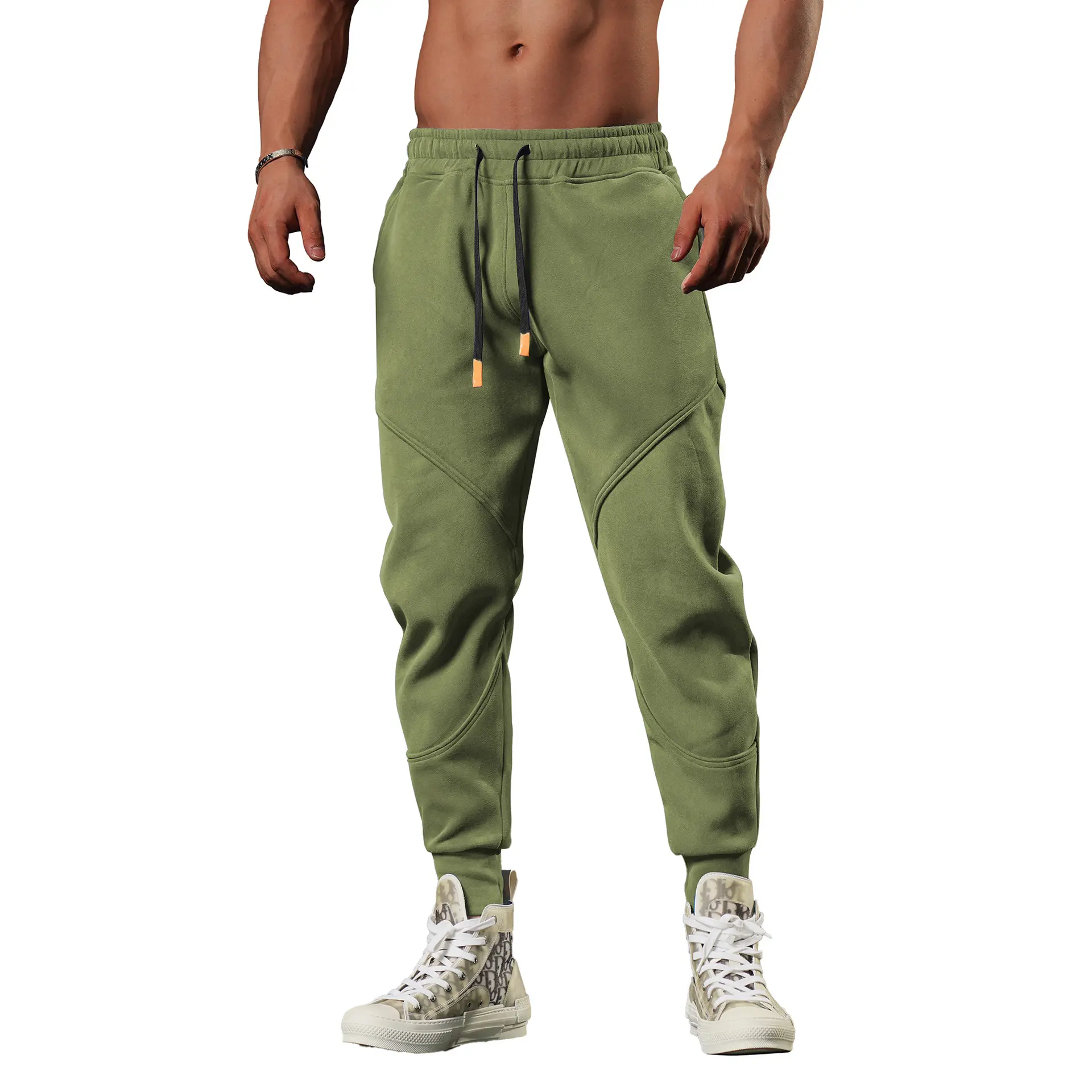 Moda tasarım erkek rahat koşu için eşofman altı boş Sweatpants cepler ile spor salonu spor İpli kargo pantolon erkekler için