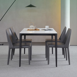 Ensemble de <span class=keywords><strong>table</strong></span> à manger classique 4/6 places, plateau en marbre moderne, pieds en métal et chaise rembourrée en Pu, ensemble <span class=keywords><strong>table</strong></span> à manger - Product Image 3