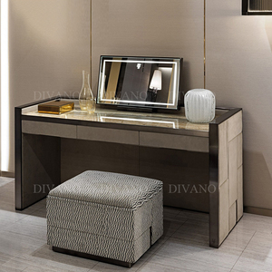 Muebles de Dormitorio, Juego de Cómodas de Lujo con Almacenamiento, Tocador con Espejo LED de Cuero, Mesas de Maquillaje - Product Image 3