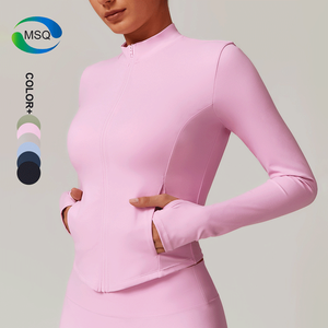 Nude Feeling Vêtements <span class=keywords><strong>de</strong></span> sport pour femmes Extensible Zip complet Yoga Gym Fitness Rose Veste <span class=keywords><strong>de</strong></span> yoga à manches longues avec trou pour le <span class=keywords><strong>pouce</strong></span> - Product Image 1