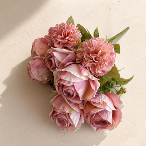 Ramo de Rosas Artificiales Vintage de 9 Cabezas <span class=keywords><strong>con</strong></span> Bordes Quemados, Ramo de Rosas Falsas Retro para Decoración de Mesa de Boda o Hogar - Product Image 2