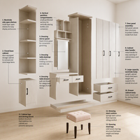 Armoire scandinave avec étagères ouvertes, tiroirs et miroir, commode pour chambre à coucher, coiffeuse, fabrication OEM personnalisée