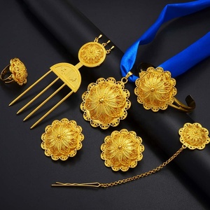 Set Etnico Etiopico Eritreo da Sposa: Collana, <span class=keywords><strong>Orecchini</strong></span>, Anello, Catena per la Fronte e Bracciale in Lega per Matrimoni e Fidanzamenti # 314206 - Product Image 2